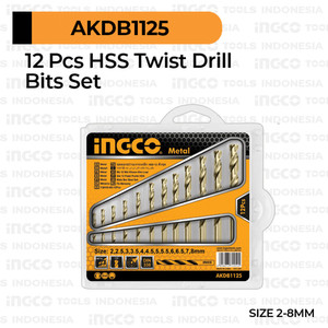 [EZM.8100552] 12Pcs HSS Twist Drill Bits (2-8 mm) INGCO AKDB1125 Mata Bor Besi Logam