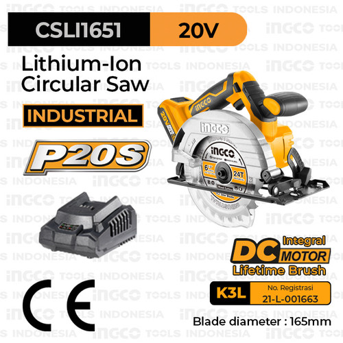 [EZM.8100700] [UBC] P20S Circular Saw (6 1/2”) INGCO CSLI1651 Gergaji Serkel Kayu