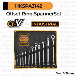[EZM.8100775] 12-Pcs Offset Ring Spanner Set (6-32 mm) INGCO HKSPA3142 Kunci Ring