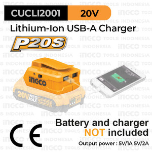 [EZM.8100815] P20S Converter USB Power Bank (5V 1-2A) INGCO CUCLI2001 - Charger HP