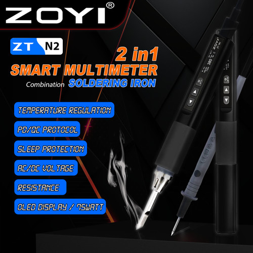 [EZR.2100014] ZOYI ZT-N2 2 in1 Portable Intelligent Soldering Iron With Multitester emperature 100°C-450°C Type-C
