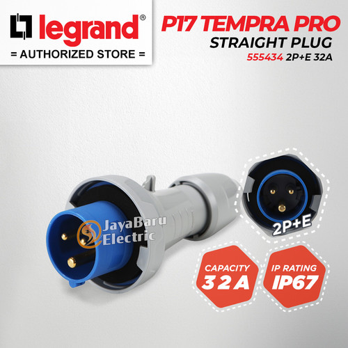 [EZM.5800066] Legrand Straight Plug 2P+E / 3 Pin 3Pin 16A IP67 P17 Tempra Pro 555434