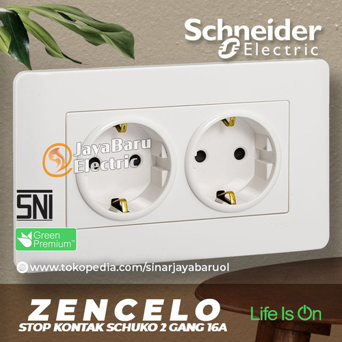 [EZM.5800345] Stop Kontak Schuko SCHNEIDER ZENCELO 2Gang 2 Gang Putih Silver Bronze