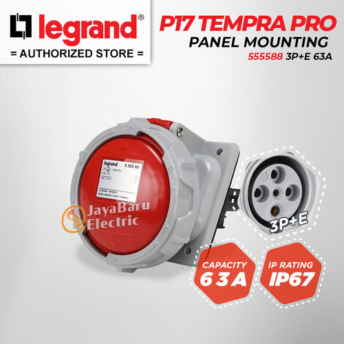 [EZM.5800922] Legrand Panel Mounting Socket 3P+E / 4 Pin 63A P17 Tempra Pro 555588