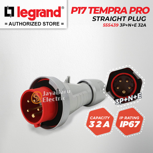 [EZM.5800927] Legrand Straight Plug 3P+N+E / 5 Pin 32A P17 Tempra Pro 555439