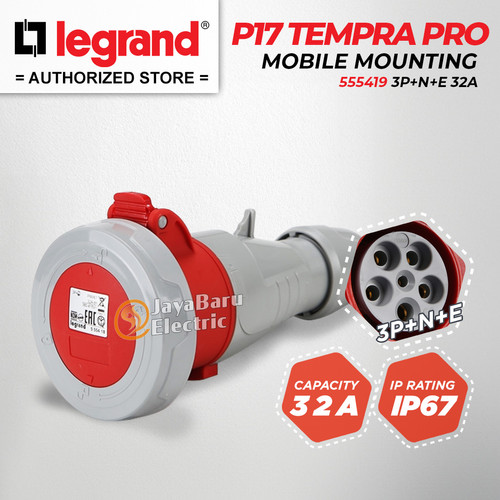 [EZM.5800928] Legrand Mobile Mounting Socket 3P+N+E / 5 Pin 32A P17 Tempra 555419