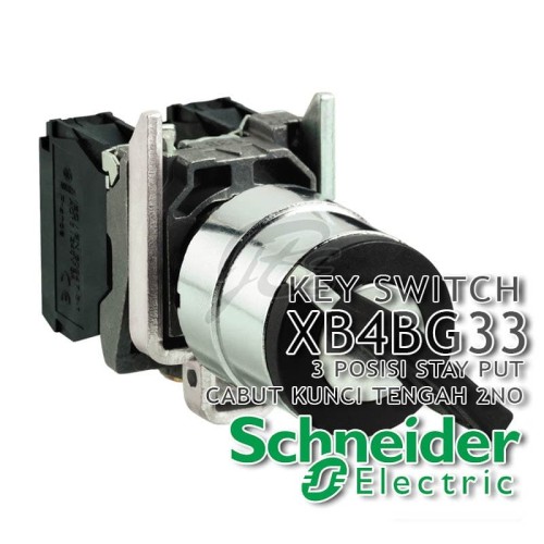 [EZM.5800983] Key Switch Besi Tipe 3 Pos Stay Put Cabut Tengah Schneider XB4BG33