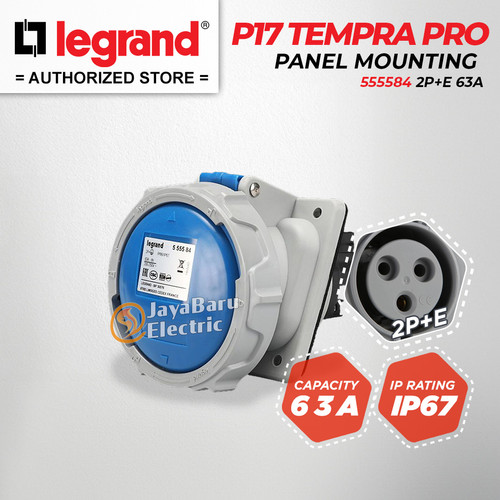 [EZM.5801085] Legrand Panel Mounting Socket 2P+E / 3 Pin 3Pin 63A IP67 P17 Tempra Pro 555584