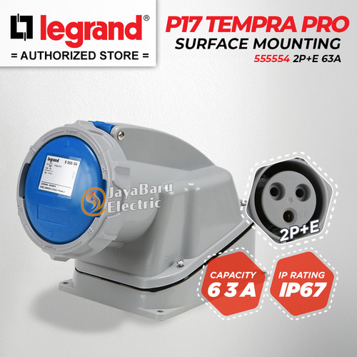 [EZM.5801086] Legrand Surface Mounting Socket 2P+E / 3 Pin 3Pin 63A IP67 P17 Tempra Pro 555554