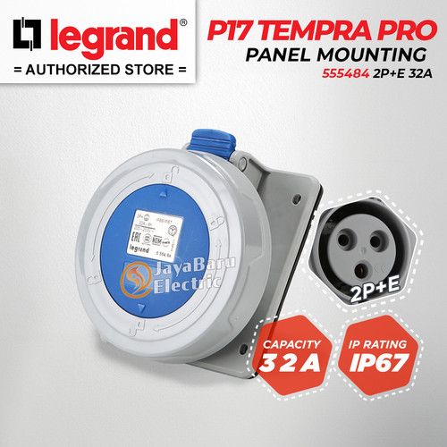 [EZM.5801092] Legrand Panel Mounting Socket 2P+E / 3 Pin 32A P17 Tempra Pro 555484