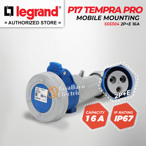 [EZM.5801097] Legrand Mobile Mounting Socket 2P+E / 3 Pin 3Pin 16A IP67 P17 Tempra Pro 555304