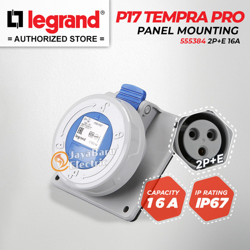[EZM.5801098] Legrand Panel Mounting Socket 2P+E / 3 Pin 16A P17 Tempra Pro 555384