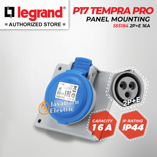 [EZM.5801139] Legrand Panel Mounting Socket 2P+E / 3 Pin 16A P17 Tempra Pro 555184