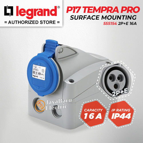 [EZM.5801140] Legrand Surface Mounting Socket 2P+E / 3 Pin 16A P17 Tempra Pro 555154