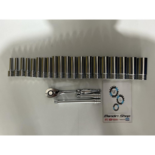 [EZM.1000022] PAKET DEEP SOCKET 3/8 KEMBANG 12 KTC 055-24 KEMBANG 12 , Ratchet , Extension BAR 075 DAN 100