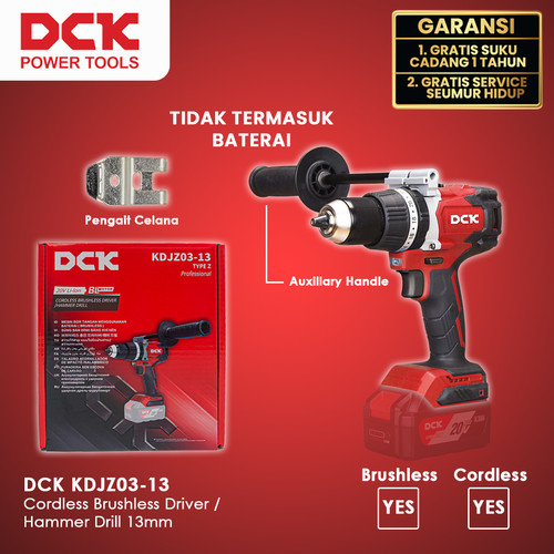 [EZM.8300009] DCK KDJZ03-13 Cordless Brushless Driver / Hammer Drill / Mesin Bor Tembok Battery 13mm