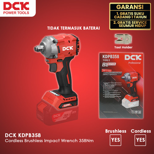[EZM.8300053] DCK KDPB358 Cordless Brushless Impact Wrench / Mesin Pembuka Baut Battery 358Nm