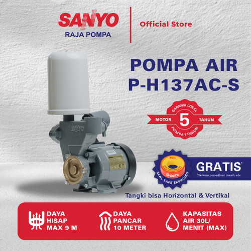 [EZM.6400040] SANYO Mesin Pompa Air Sumur Otomatis- P-H137AC-S Horizontal & Vertikal