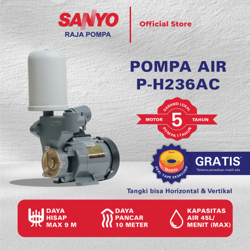 [EZM.6400048] SANYO Mesin Pompa Air Sumur Otomatis - P-H236AC Horizontal & Vertikal