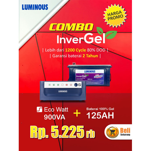 [EZR.3000006] PROMO COMBO PAKET 900VA ECO WATT NEO + BATERAI 125AH TUBULLAR GEL  LUMINOUS
