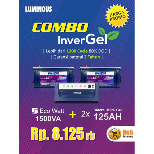 [EZR.3000007] PROMO COMBO PAKET 1500VA ECO WATT NEO + BATERAI 125AH TUBULLAR  GEL LUMINOUS