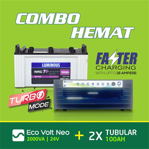 [EZR.3000009] PROMO COMBO PAKET 2000VA ECO VOLT NEO  + BATERAI 100AH TUBULLAR / BASAH LUMINOUS