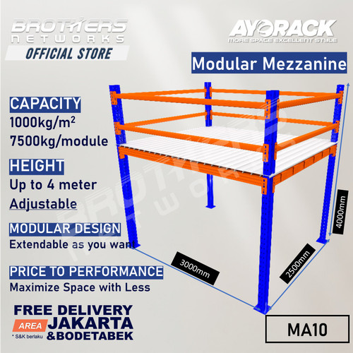 [EZO.8900002] PANGGUNG MEZANIN GUDANG 1 TON RAK MODULAR MEZZANINE AYORACK MA10-2530S