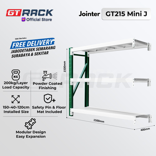 [EZO.8900010] RAK GUDANG BESI GT RACK GT215 MINI – WAREHOUSE RACK 200KG TINGGI 3 SUSUN 1.2 METER LEBAR 40CM PANJANG 1.5M