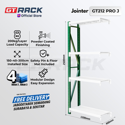 [EZO.8900014] RAK GUDANG BESI GT RACK GT212 PRO – WAREHOUSE RACK 200KG TINGGI 4 SUSUN 2.5 METER LEBAR 40CM PANJANG 1.2M