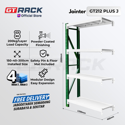 [EZO.8900015] RAK GUDANG BESI GT RACK GT212 PLUS – WAREHOUSE RACK 200KG TINGGI 4 SUSUN 2 METER LEBAR 40CM PANJANG 1.2M