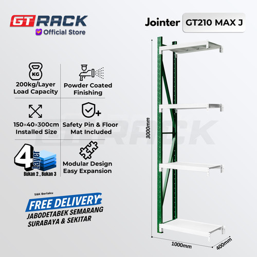 [EZO.8900018] RAK GUDANG BESI GT RACK GT210 MAX – WAREHOUSE RACK 200KG TINGGI 4 SUSUN 3 METER LEBAR 40CM PANJANG 1M