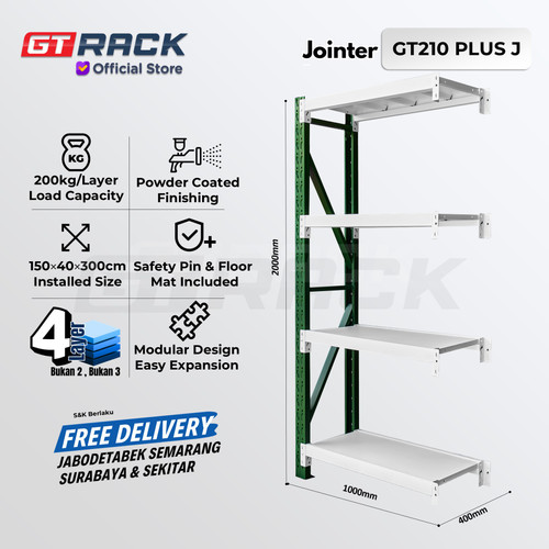 [EZO.8900020] RAK GUDANG BESI GT RACK GT210 PLUS – WAREHOUSE RACK 200KG TINGGI 4 SUSUN 2 METER LEBAR 40CM PANJANG 1M