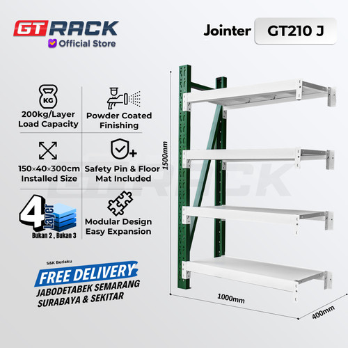 [EZO.8900021] RAK GUDANG BESI GT RACK GT210  – WAREHOUSE RACK 200KG TINGGI 4 SUSUN 1.5 METER LEBAR 40CM PANJANG 1M