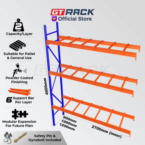 [EZO.8900029] RAK PALET BESI AYORACK AI20-2740S W10 2 TON - RAK PALLET TINGGI 4 METER PANJANG 270CM LEBAR 100CM - RACK GUDANG HEAVY DUTY PALLET RACKING