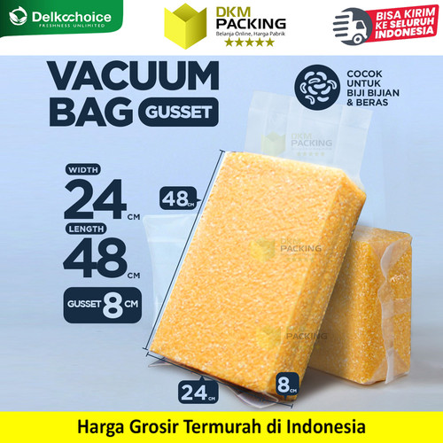 [EZO.9200081] PLASTIK STANDING VACUUM BAG GUSSET 24x48 +8cm NYLON BERAS DELKOCHOICE SATUAN