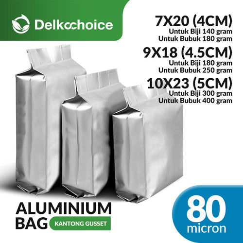 [EZO.9200095] (PACK) Kantong Aluminium Bag Gusset CENTRAL SEALING Kemasan VALVE Coffee Bubuk Biji Kopi Alumunium Metalizing Foil DELKOCHOICE