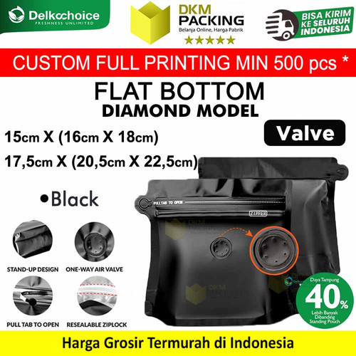 [EZO.9200107] Flat Bottom DIAMOND Valve Standing Pouch Foil Ziplock Kemasan Kopi Coffee Bag DELKOCHOICE