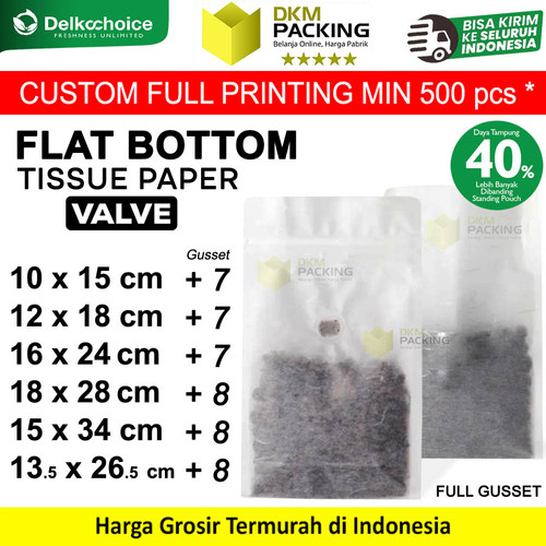 [EZO.9200108] Flat Bottom TISSUE PAPER VALVE Standing Pouch Ziplock Kraft Kertas Coffee Bag Kemasan Kopi DELKOCHOICE