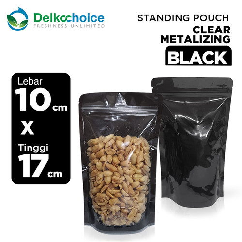 [EZO.9200110] Standing Pouch CLEAR BLACK METALIZING Aluminium Foil Hitam Transparan Kombinasi Kemasan Makanan Ziplock DELKOCHOICE