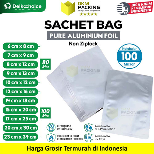 [EZO.9200145] Kemasan SACHET BAG PURE ALUMINIUM Full Foil Non Ziplock Bungkus Plastik Saset Bumbu Bubuk Snack Makanan Foodgrade DELKOCHOICE