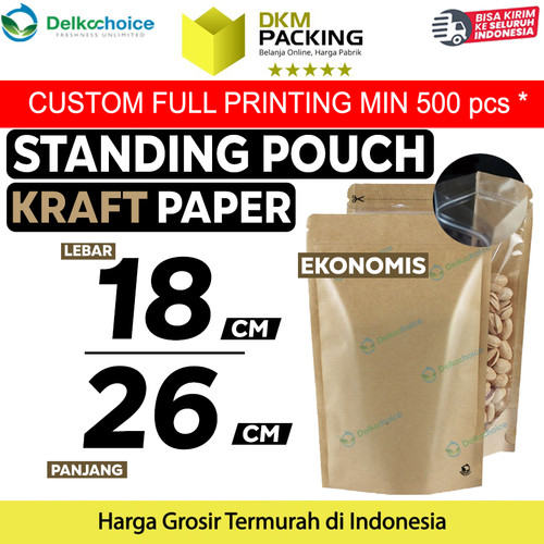 [EZO.9200729] Standing Pouch Clear Kraft Paper 18x26cm Ziplock Plastik Klip EKONOMIS
