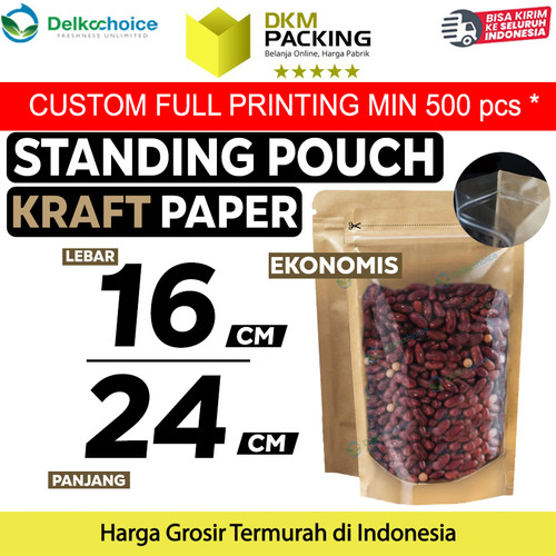 [EZO.9200730] Standing Pouch Clear Kraft Paper 16x24cm Ziplock Plastik Klip EKONOMIS
