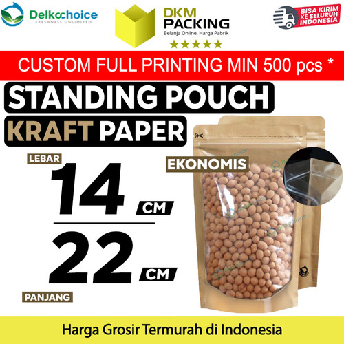 [EZO.9200731] Standing Pouch Clear Kraft Paper 14x22cm Ziplock Plastik Klip EKONOMIS