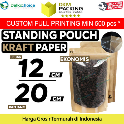 [EZO.9200732] Standing Pouch Clear Kraft Paper 12x20cm Ziplock Plastik Klip EKONOMIS
