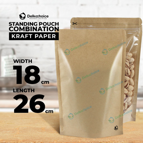 [EZO.9201392] Standing Pouch Clear Kraft Paper 18x26 Ziplock Kombinasi Plastik Klip