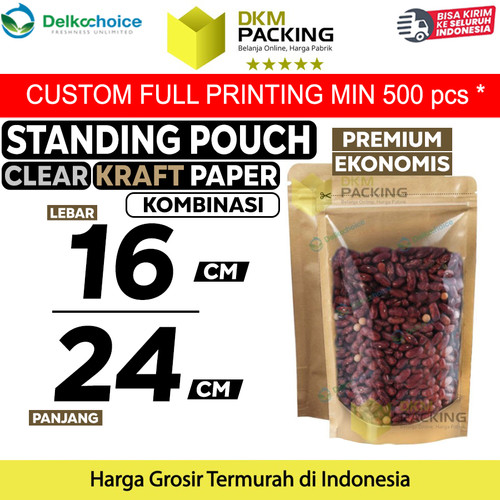 [EZO.9201393] Standing Pouch Clear Kraft Paper 16x24 Ziplock Kombinasi Plastik Klip