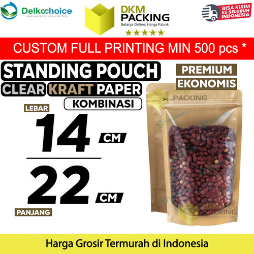 [EZO.9201394] Standing Pouch Clear Kraft Paper 14x22 Ziplock Kombinasi Plastik Klip