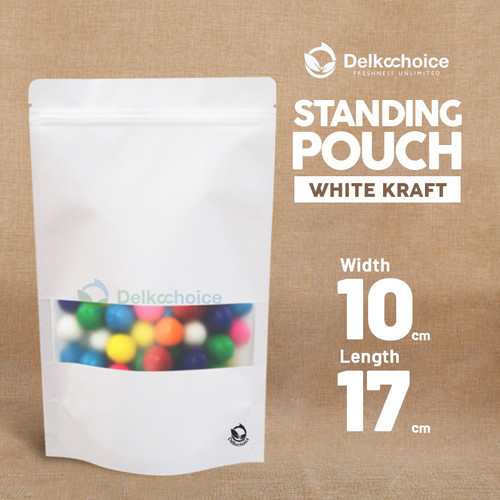 [EZO.9201907] Plastik Klip White Kraft Window Standing Pouch Kemasan Makanan Snack ZIPLOCK DELKOCHOICE