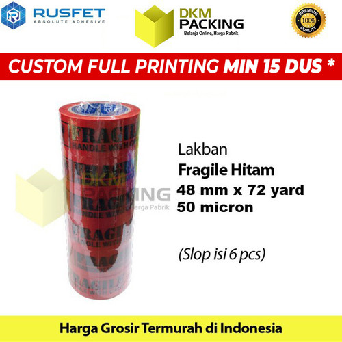 [EZO.9202085] Lakban FRAGILE Hitam 48mm JANGAN DIBANTING HANDLE WITH CARE / SELOP