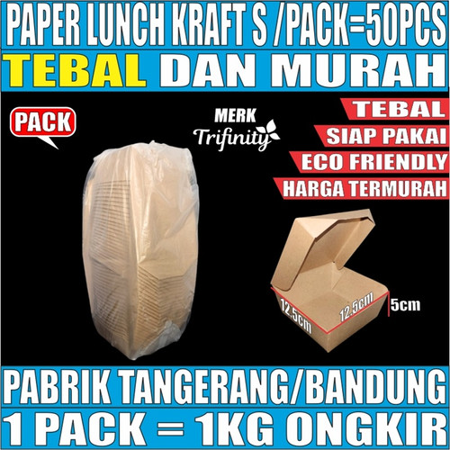 [EZM.5900046] Paper Lunch Box HALAL Tebal Putih Uk S M L Kraft Coklat Food Tray Laminasi Kotak Makan Pack 50pcs